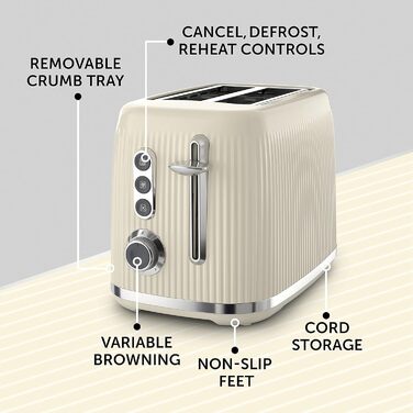 Тостер Breville Multiwave 2-шкіфковий Vanille Creme, кремово-сріблястий | VTR003