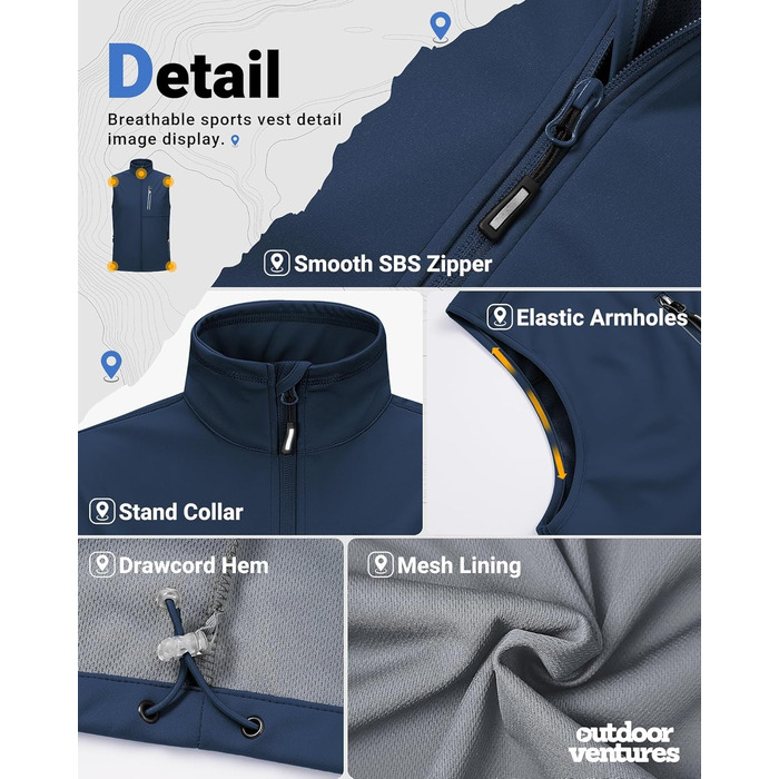 Чоловіча вітро- та водонепроникна жилетка Outdoor Ventures Softshe для їзди на велосипеді та активного відпочинку (M, Темно-синій)