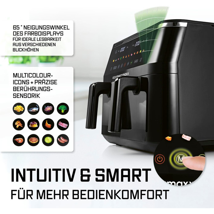 Фритюрниця готує без олії GOURMETmaxx 9л (2x4,5л) з цифровим дисплеєм, таймером та захистом від перегріву, чорна