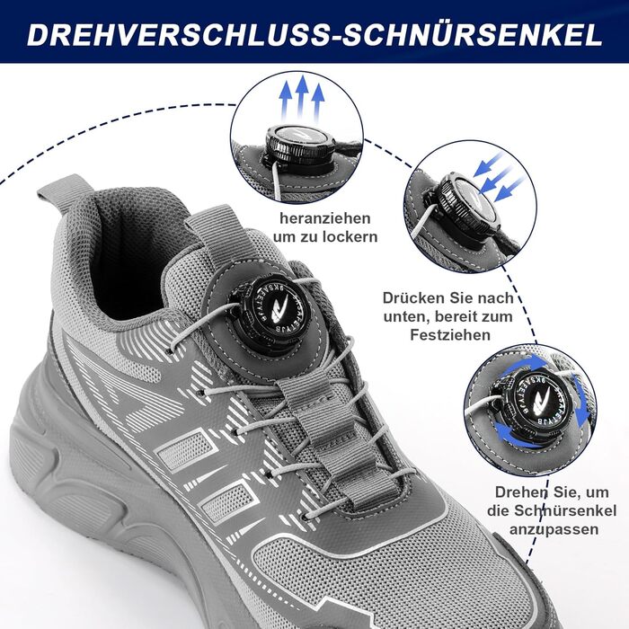 Чоловічі робочі черевики: захисні черевики зі сталевим підноском, з пряжкою та шнурівкою, неслизькі, легкі (44 EU, сірий)