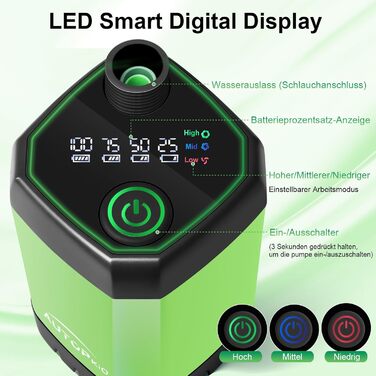 Портативна електродушова система Campingdusche з акумулятором 4500mAh, IPX7, дисплей, для кемпінгу, відпочинку на природі, автомийки, зелена