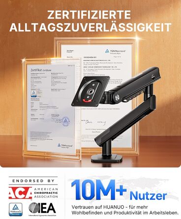 Кронштейн для монітора HUANUO FlowLift Pro MechaSpring, 13-32 дюйми, до 9 кг, регулювання нахилу, повороту та обертання, VESA 75/100 мм, для геймінгу та офісу