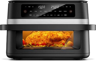 Електрична фритюрниця без олії, 12L, з подвійним відсіком, сенсорний екран, 10 програм, чорна