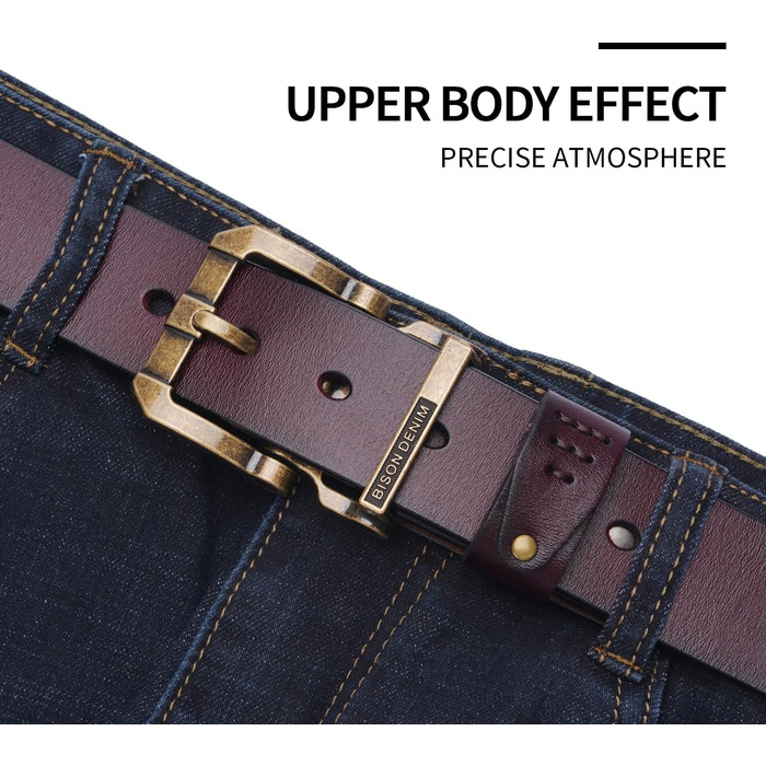 Чоловічий шкіряний ремінь BISON DENIM з класичною пряжкою, міцний, для джинсів, довжина 115 см, підходить для талії 36'-39'