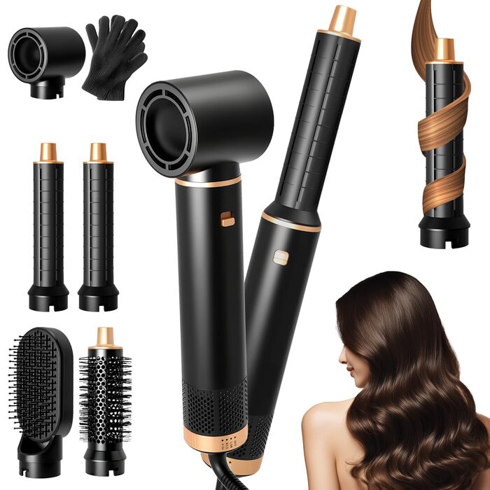 RUIZHI Airstyler 5 в 1: Фен-щітка для волосся з 5 насадками, 110000 обертів/хв, 3 температурні режими, для об'єму, локонів та випрямлення волосся