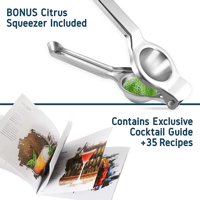 Набір бармена EATEX 16 предметів: шейкер, прес для лимона, інструменти для коктейлів та рецепти. З нержавіючої сталі