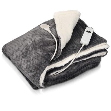 Електрична ковдра Navaris XXL з підігрівом 180x130 см, 3 режими, автовимкнення, пральна, сіра та біла, плюшева