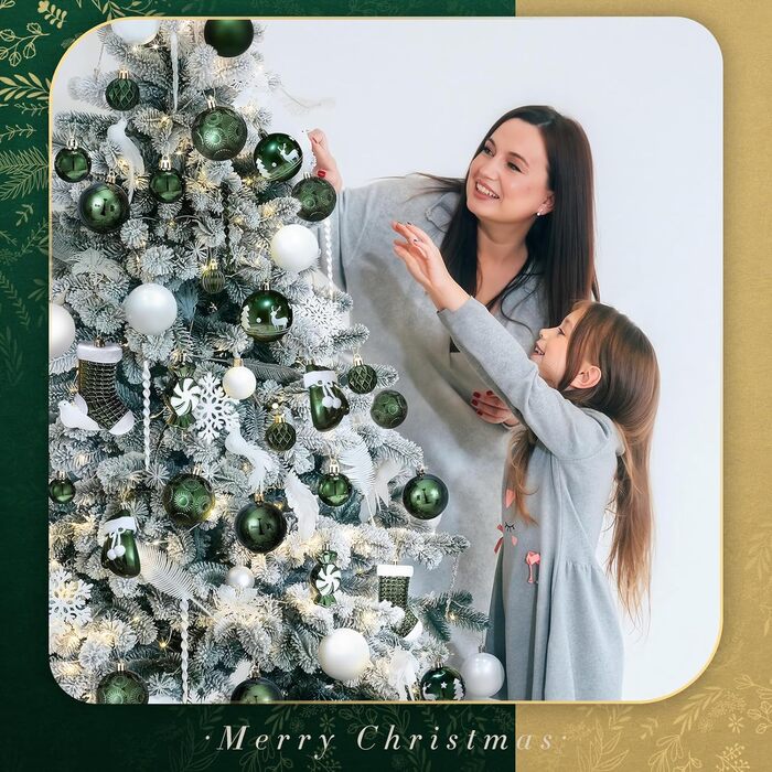 Набір ялинкових прикрас SOLEDI® 128 шт. Преміум якість, пластикові кулі білого кольору з зіркою, міцні та безпечні, набір прикрас з гачками, кольорові ялинкові кулі, багаторазовий декор на Різдво (зелений)