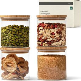 Скляні банки KIVY для зберігання з кришкою, 4 шт. по 600 мл - герметичні контейнери для кухні