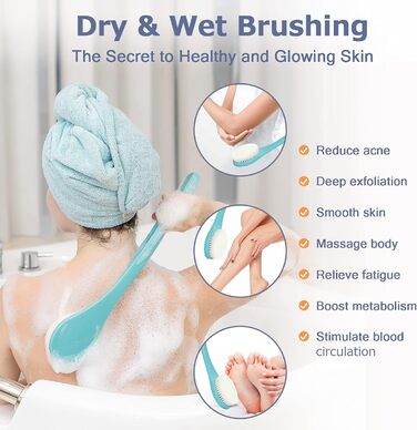 Масажна щітка для спини, щітка для душу, скребок для тіла з довгим руків'ям для пілінгу та масажу. Чорний/Оливковий PE