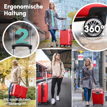 ABS валіза Hartschalenkoffer Easy Move - ергономічна, безпечна, компактна, з 360° колесами та кодовим замком. Ідеальна для подорожей. Червоний колір.