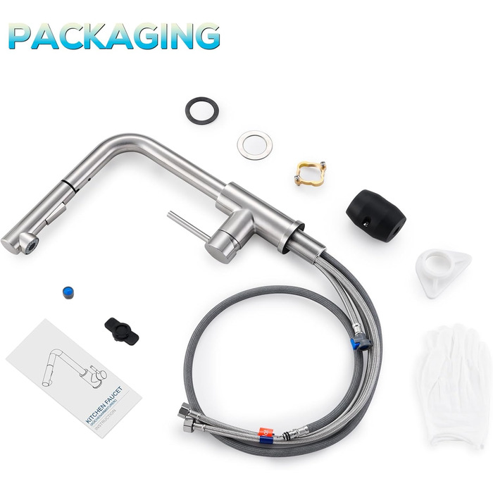 Кухонний змішувач висувний BONADE з душем, 360° поворот, змішувач для кухні з 2 струменями, з нержавіючої сталі, однорідний