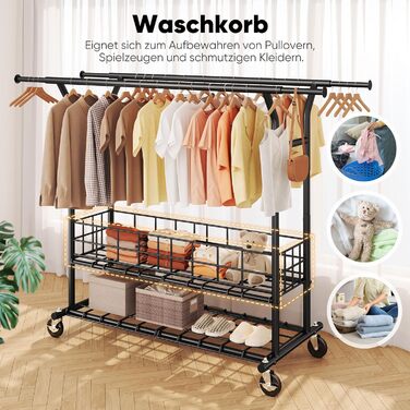 Підставка для одягу HOKEEPER на коліщатках, важка, з подвійною перекладиною, до 283 кг, D004K