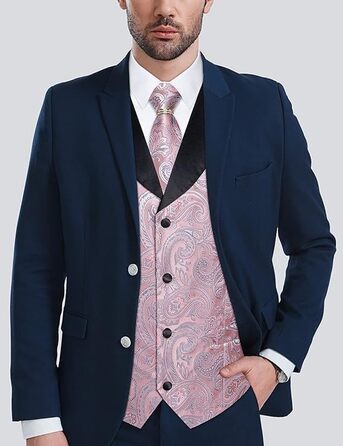 Костюмний жилет DiBanGu (5 шт.): жилет, краватка, нагрудна хустинка, запонки, кільце для краватки. Зелений/Чорний (M, Рожевий)