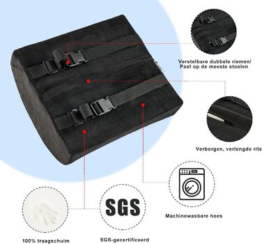 Подушка для спини та сидіння Egret з Memory Foam для офісного крісла та авто, чорна - підтримка попереку, корекція постави, зняття болю