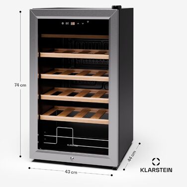 Klarstein Wine Fridge - 16/24 Bottle Wine Cooler with Glass Door - Stainless Steel - 5-18°C Temperature Control - Indoor/Outdoor Use