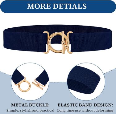 Жіночий еластичний ремінь Amaxiu з золотистою пряжкою, вузький для джинсів, штанів, суконь (темно-синій)