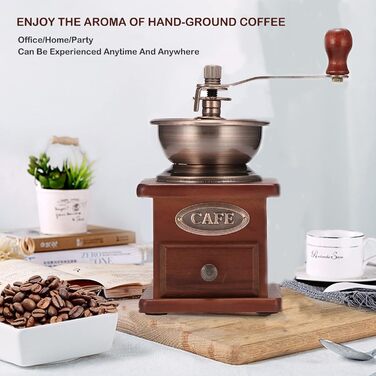 Manual Coffee Grinder Adjustable Coarseness Coffee Grinder Burr Grinder Coffee Bean Grinder Vintage Wooden Hand Grinder Handheld Coffee Grinder for Home Kitchen Office Camping Travel