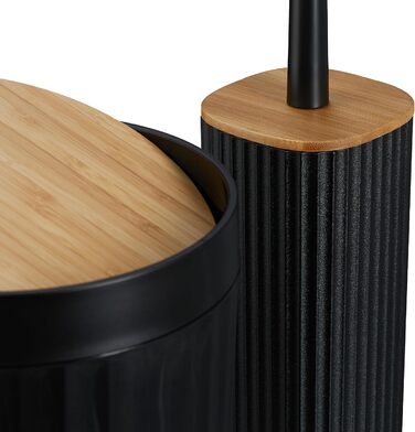 Набір для ванної кімнати Relaxdays, 6 предметів: аксесуари для ванної з пластику та бамбуку, повний набір, білий/натуральний (чорний/натуральний)