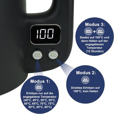 Bear 1.7L Stainless Steel Electric Kettle with Precise Temperature Control (40°C - 100°C), 1800W, Boil-Dry Protection, Double Anti-Scald, BPA-Free, LCD Display