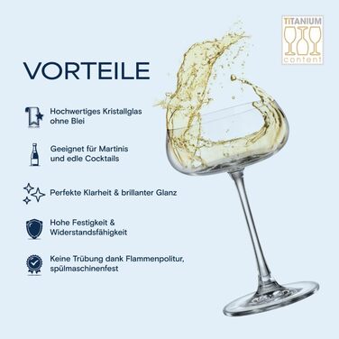 Коктейльні келихи Crystal Bohemia - набір 6 шт, 300 мл, стійкі до подряпин, миються в посудомийній машині - Набір келихів з кришталевого скла, ідеальні для коктейлів, лонгдрінків та стильних заходів, 300 мл