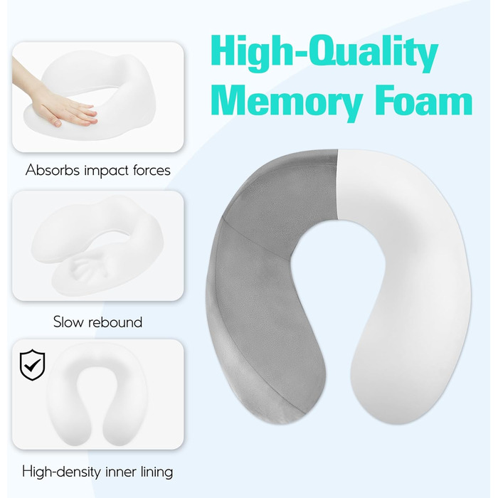 Подушка для шиї у вигляді звірка, Memory Foam, для дорослих, з маскою для сну та берушами, для подорожей, літака, офісу, авто, поїзда (Сіра)