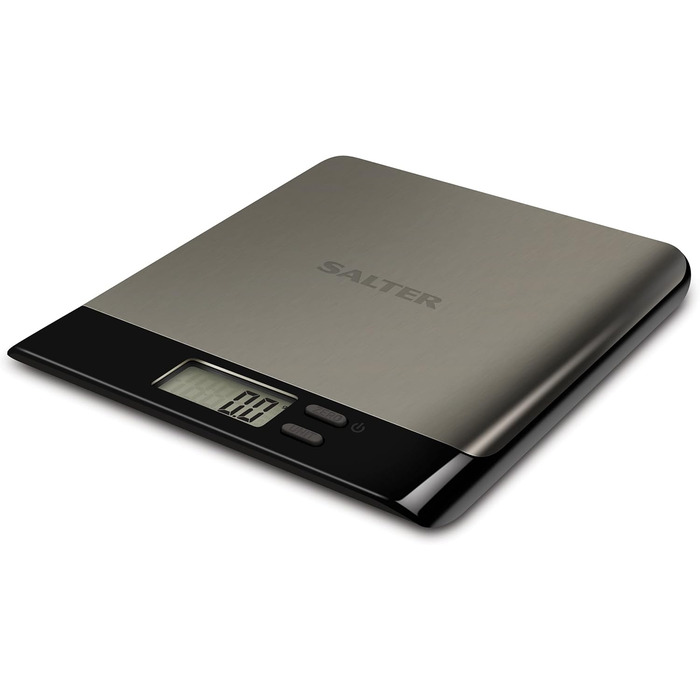 Кухонні ваги Salter Arc Pro: цифрові, з нержавіючої сталі, LCD дисплей, функція тарування, 5 кг, чорний колір
