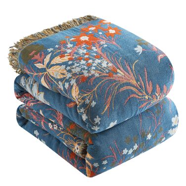 Богемна ковдра Boho 100% бавовна, м'яка ковдра з мусліну, плед 150x200 см, ковдра на диван та ліжко, декоративна ковдра, літня ковдра для вітальні, зелено-бежева (200 x 230 см, квітковий сад)