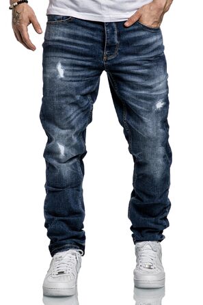 Чоловічі джинси Regular Straight Fit Denim Hose R7998, темно-сині (38W/34L), з ефектом зношеності