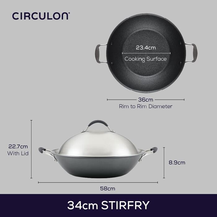 Wok Circulon Scratch Defense 36 см з антипригарним покриттям для індукції, з кришкою з нержавіючої сталі, підходить для посудомийки та духовки