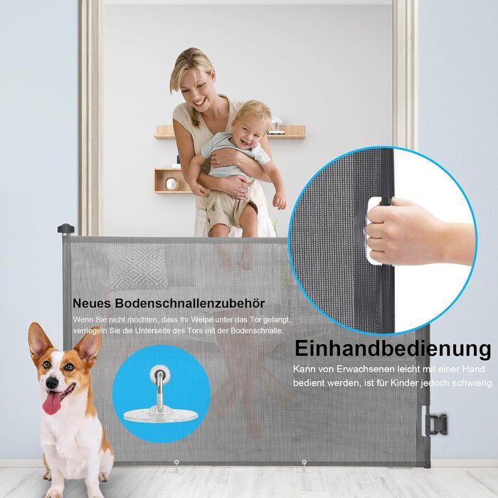 Expandable Baby Gate with Lock - 150cm Wide, 83cm High - Pet & Baby Safety Barrier