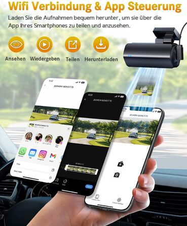 Відеореєстратор GKU 4K Auto з Wi-Fi, 170° кут огляду, Нічне бачення, WDR, 24H паркування, G-сенсор, в комплекті SD-карта 64GB, Чорний