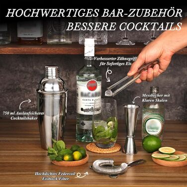 Набір для коктейлів Boston Cocktail Shaker Set 20 предметів з підставкою, 825 мл, нержавіюча сталь, для дому, професійний, з аксесуарами та рецептами, ідеальний подарунковий набір (сріблястий)