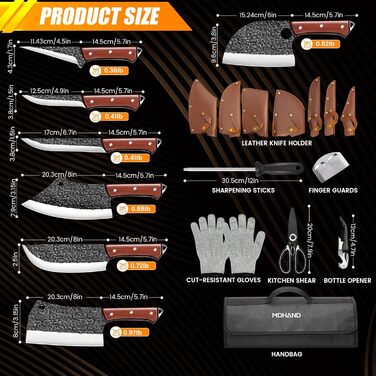 Набір ножів кухонних MDHAND 14 предметів з чохлом, сталь High Carbon, для м'яса, риби, кухні, кемпінгу, BBQ