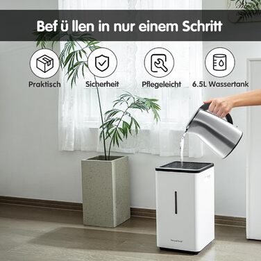 Зволожувач повітря 6L Top Fill, зволожувач повітря методом випаровування, 1000 мл/год, автовимкнення, білий (EH22)