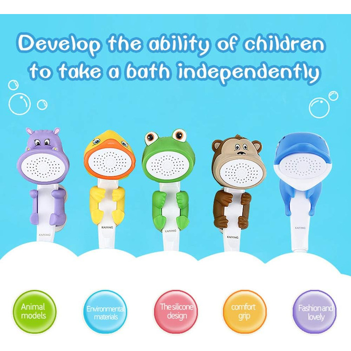 KAIYING Kids Showerheads, Cartoon Water Flow Sprinkler Shower, Shower Head Attachment for Toddlers, Baby Handheld Shower Head Bathroom Accessories, Kids Shower Attachment (J:Showerhead (Frog) + Hose + Diverter Valve)