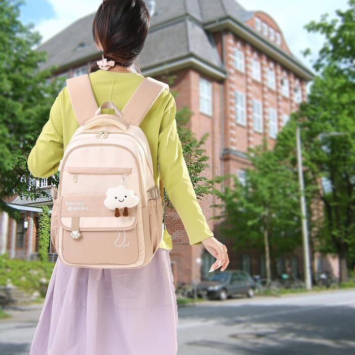 Шкільний рюкзак для дівчаток та хлопчиків-підлітків, рюкзак для жінок, великий шкільний ранець на 15.6 дюймів, рюкзак для ноутбука, шкільна сумка водонепроникна, рюкзак для школи, шкільні сумки (світло-коричневий)