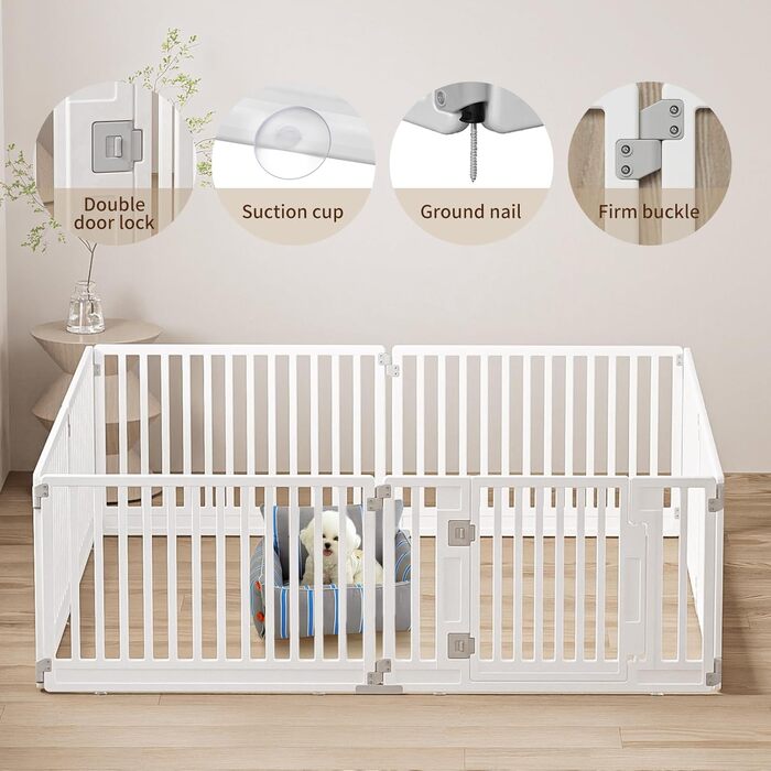 Вольєр для цуценят Gupamiga, розкладний вольєр для собак з дверцятами, білий (178x178 см), 8 шт.