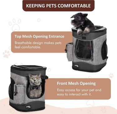 Рюкзак для тварин Kritter Planet з сітчастими вікнами, дихаючий та складаний мішок для собак та котів, знімний внутрішній килимок для тварин, для походів, велосипедів, активного відпочинку, 7 кг цуценят (Чорний)