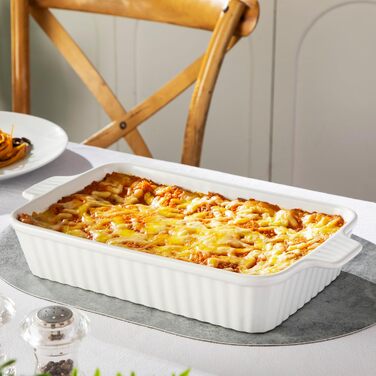 Керамічна форма для запікання MALACASA Bake.Bake 3 л, 37.5 см, прямокутна, біла, для лазаньї, тірамісу, запіканок, на 4-6 осіб