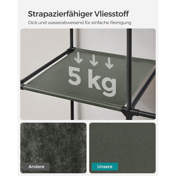 SONGMICS Closet, Wardrobe, 4 Hanging Shelves, with Shelves, 4 Side Pockets, Plenty of Space, for Bedroom, Living Room, RYG094B02 (45 x 170 x 167 cm, Sage Green)