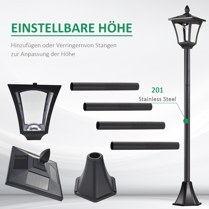 Outsunny Solar Garden Lantern Pathway Light with LED 40 Lumens Black 18 x 18 x 160cm | Aosom