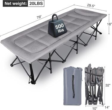Кемпінгове ліжко REDCAMP XL з матрацом для дорослих, 226 кг, широке, міцне, розкладне, для відпочинку на природі, для гостей, офісу, дому (темно-сірий 2xl)