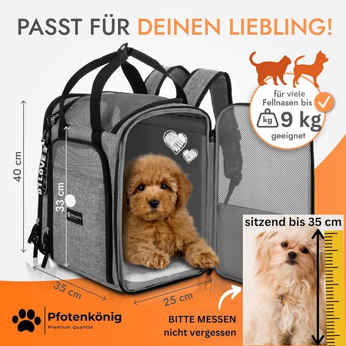 Рюкзак для кота/собаки Premium [3в1] - до 9 кг - з ременем - для прогулянок та транспортування. Ідеальний для походів. Сірий колір