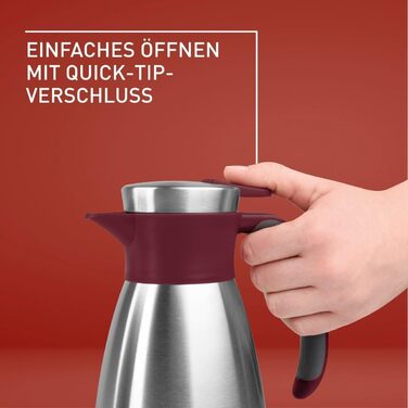 Emsa Soft Grip Insulated Thermos, 1.5 Liter, Stainless Steel, 12 hours hot + 24 hours cold, Leak-proof, Non-slip Grip, Color Burgundy N4120500