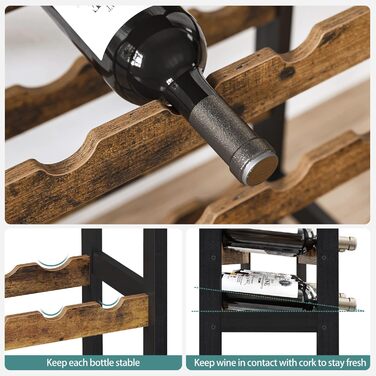 SONGMICS Wine Rack, for 24 Wine Bottles, Freestanding, Bottle Rack with Glass Holders, for Kitchen, Bar, Dining Room, vintage brown-black KWR028B01