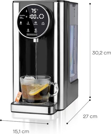 Heinrich's hot water dispenser: hot water at the touch of a button between 40°-100°C, water volume selectable from 100ml-400ml, suitable for baby food, incl. cleaning function + filter, touch display, 2.7