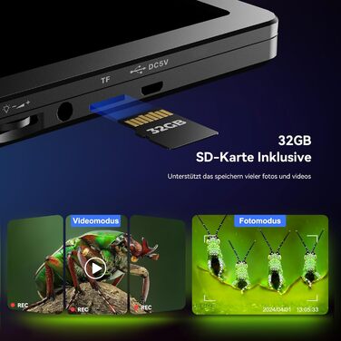 TOMLOV DM9 7' LCD цифровий мікроскоп 1200x, 1080P USB, 12MP, з підсвічуванням LED, для PC/Windows/Mac, 32GB