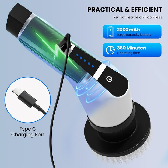 Електрична щітка для чищення швів та поверхонь, 10 насадок, регульована ручка, для ванної, кухні, авто, підлоги