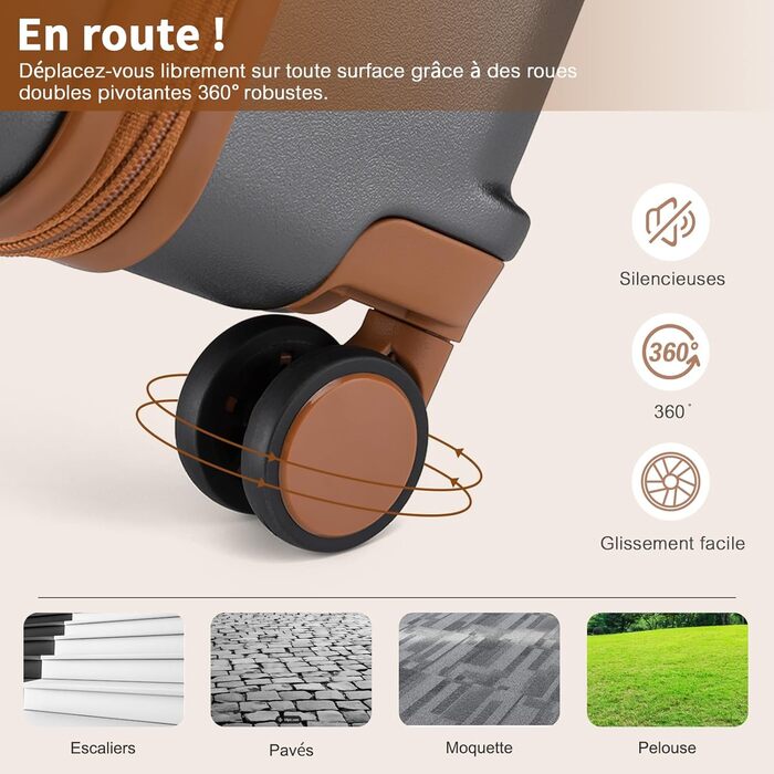 Набір валіз British Traveller: жорсткі валізи з ABS+PC, 8 коліс, TSA-замок, сірий колір. Ідеальний ручний багаж.